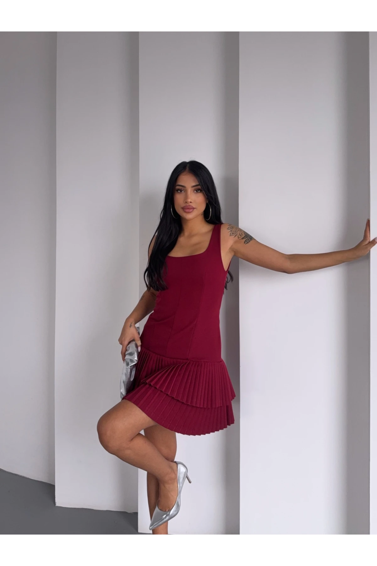 İthal Dabıl Kumaş Piliseli Z@ra@ Model Elbise ** İçi şortludur