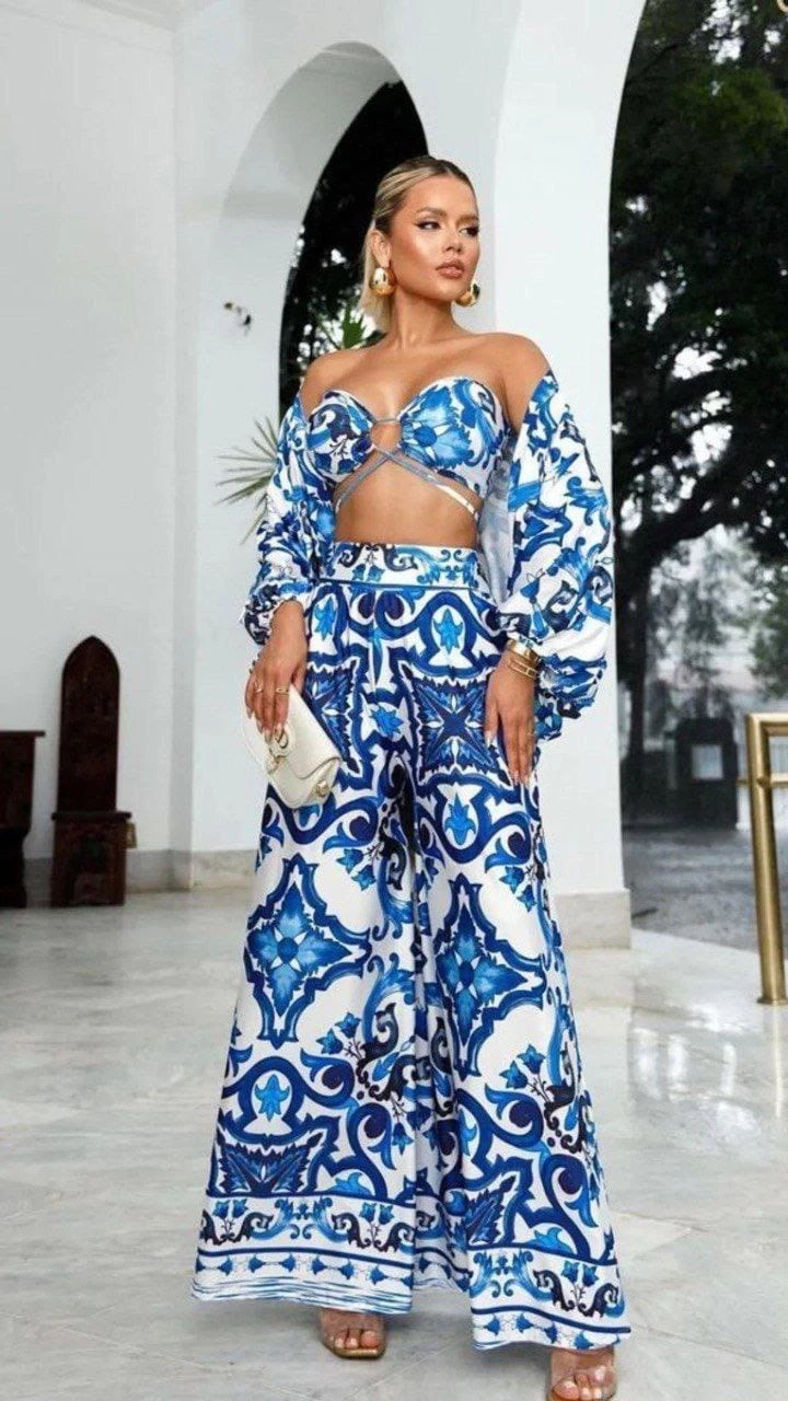 İthal Krep Kumaş 3 L ü Takım (Kimono&Crop&Pantalon)