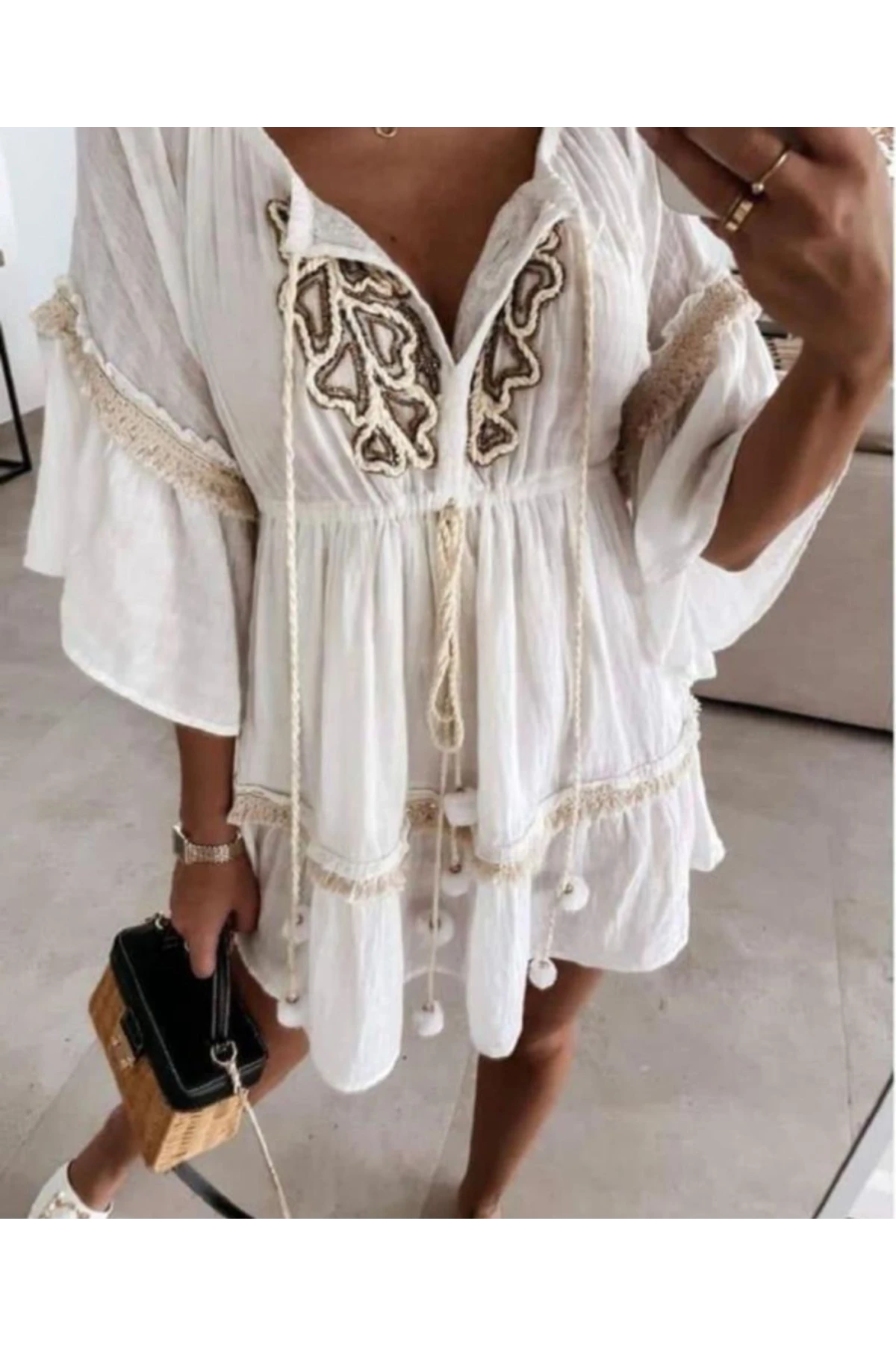 İthal Muslin Kumas Nakıs  Detaylı Elbise