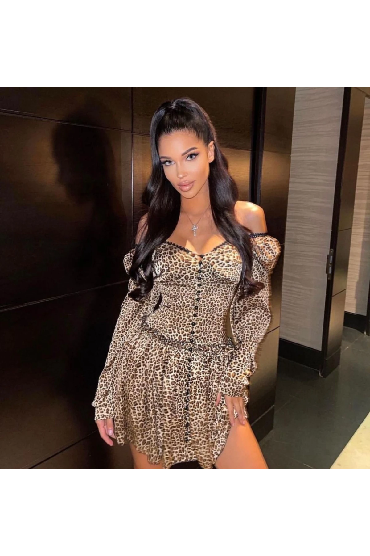 Jessica Kumaş Leopr Gömlek Elbise