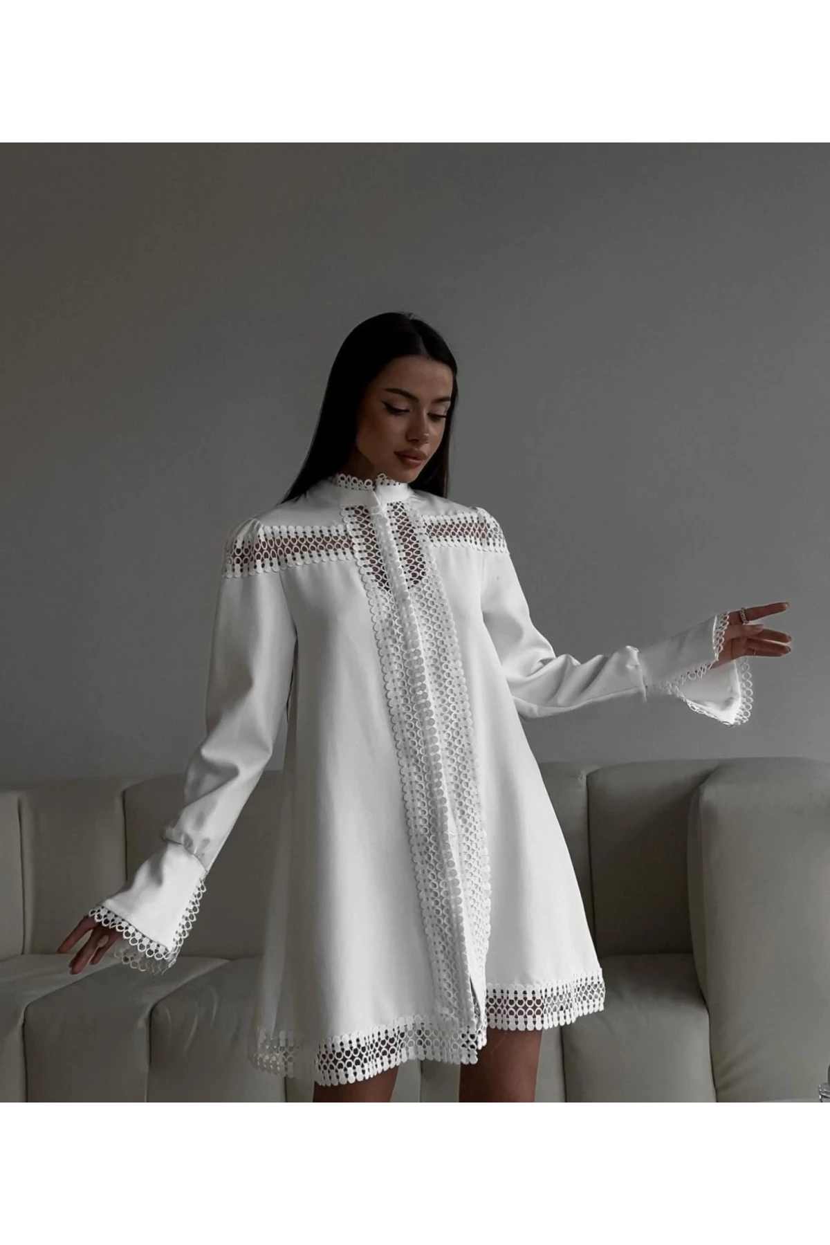 Jessika Kumaş Güpür Detaylı Gömlek Elbise