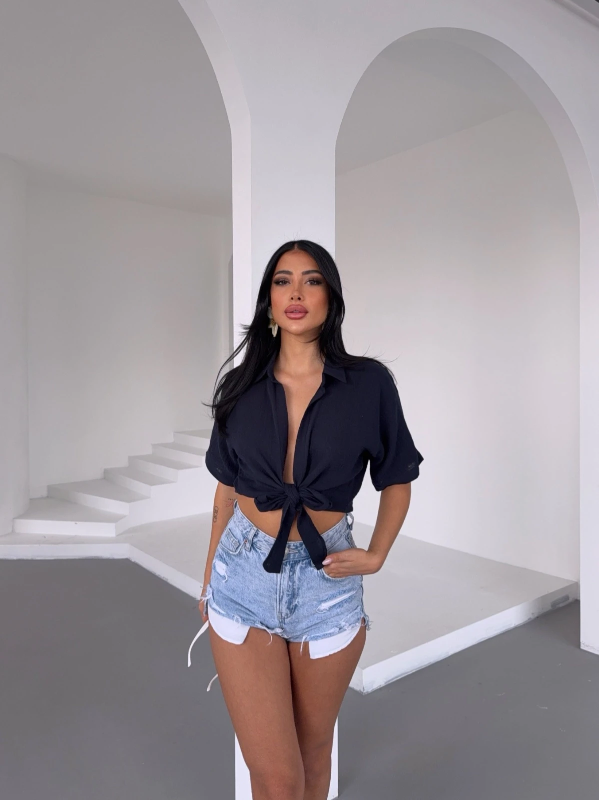 Müslin Keten Bağlamalı Bluz