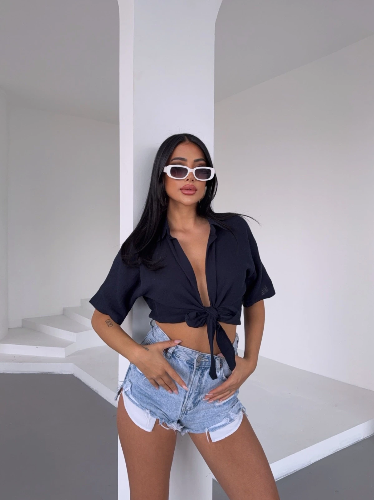 Müslin Keten Bağlamalı Bluz