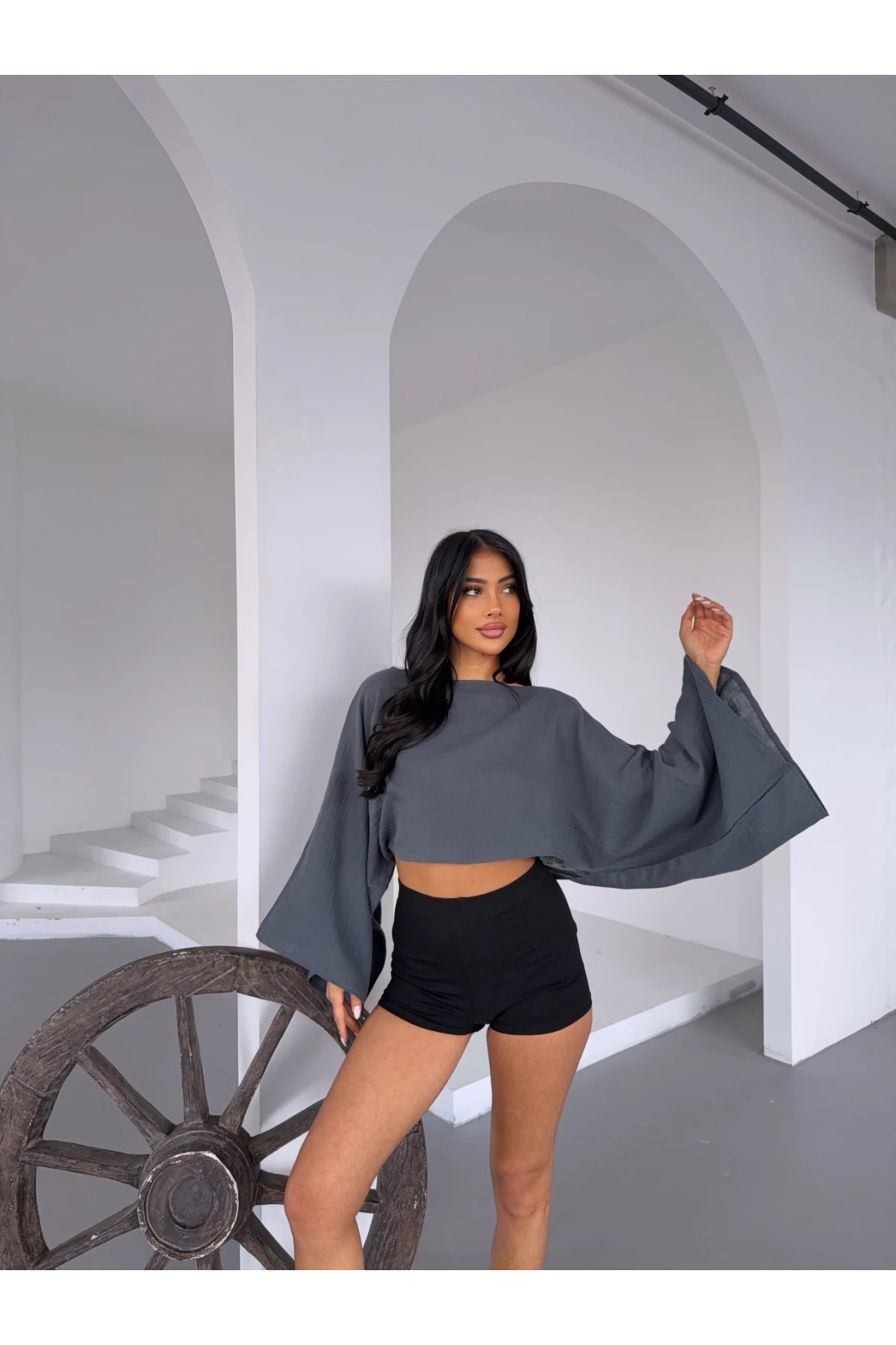 Müslin Keten Bluz Antrasit