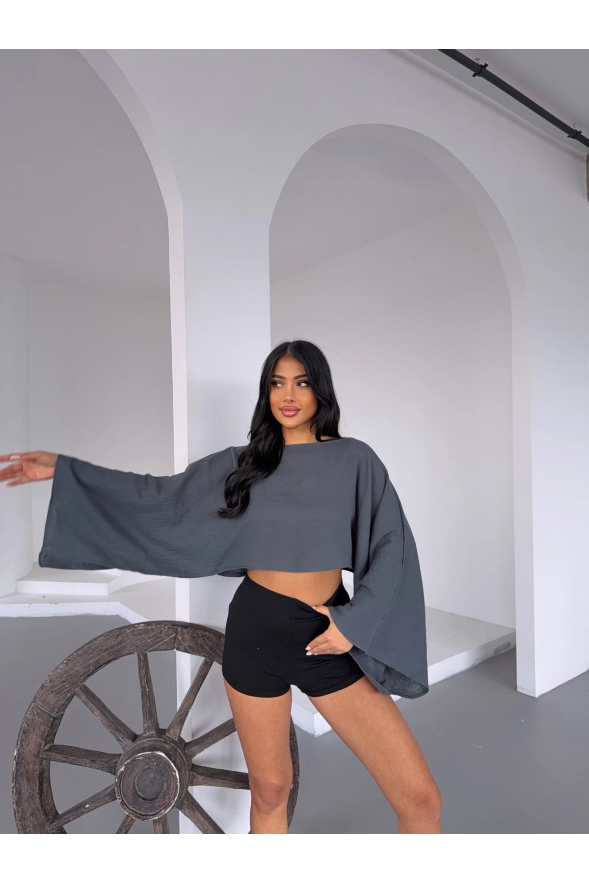 Müslin Keten Bluz Antrasit