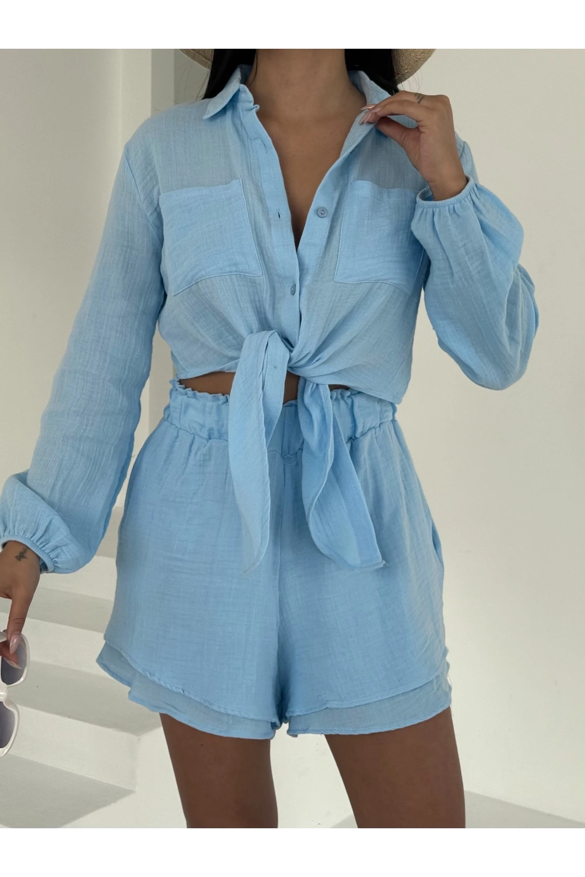 Müslin Kumaş Bluz ve Şort Takım
