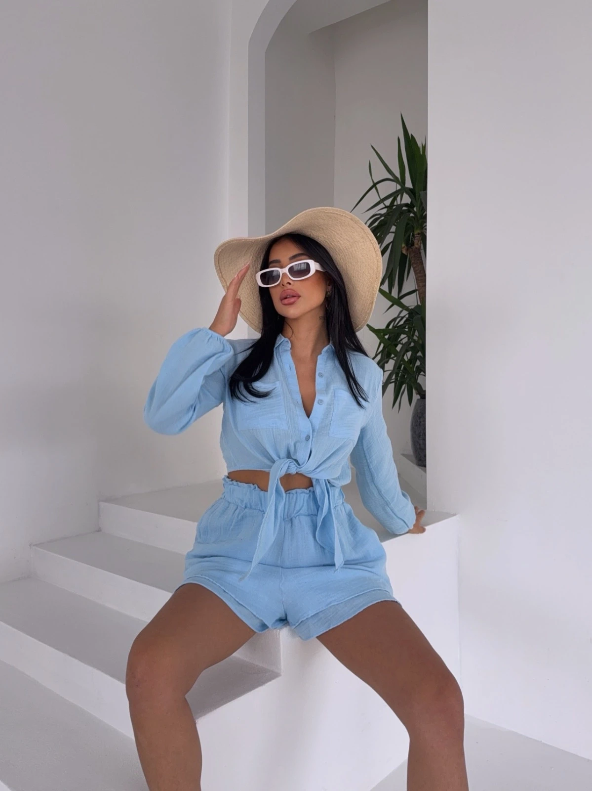 Müslin Kumaş Bluz ve Şort Takım