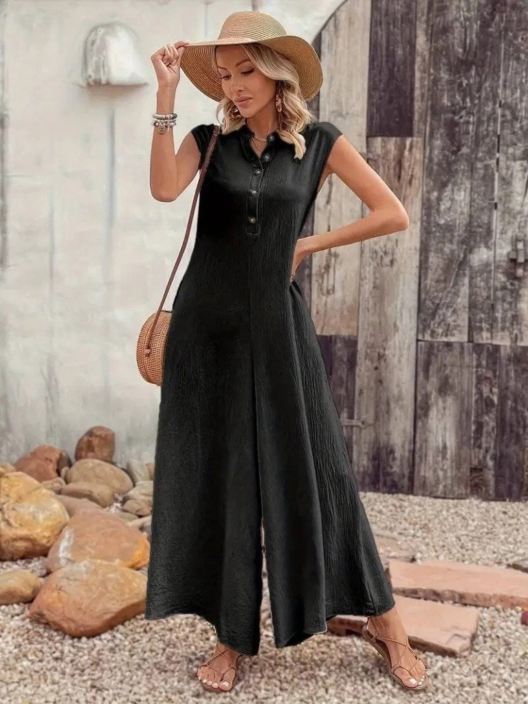 Önden Düğmeli Paçaya Doğru Geniş Cepli Uzun Bürümcük Tulum