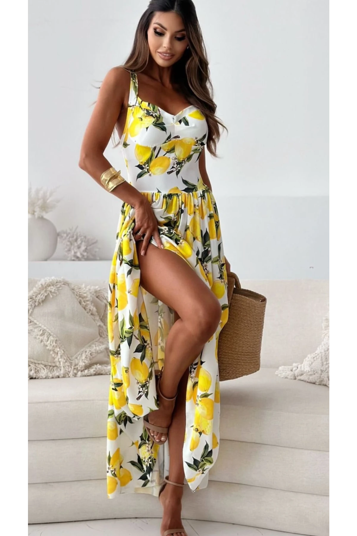 Özel Desen Maxi Elbise İthal Krep Kumas