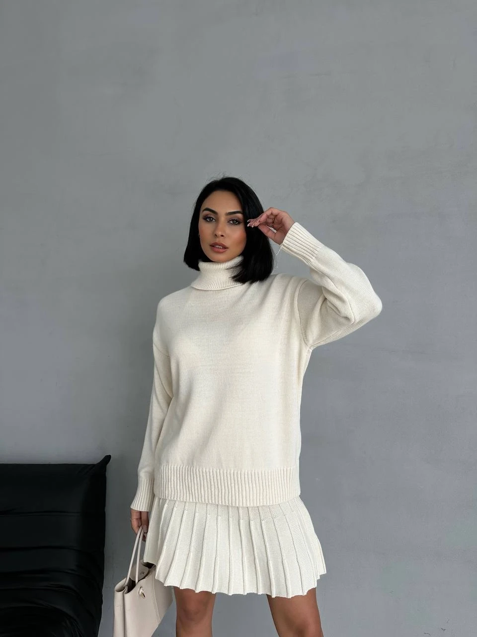 Piliseli Etek & Pamuk Triko Kazak Takım