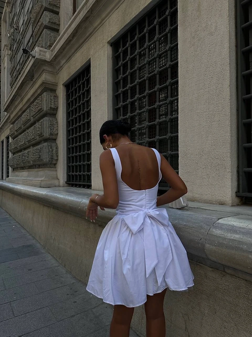 Poplin Kumaş Fiyonklu Elbise