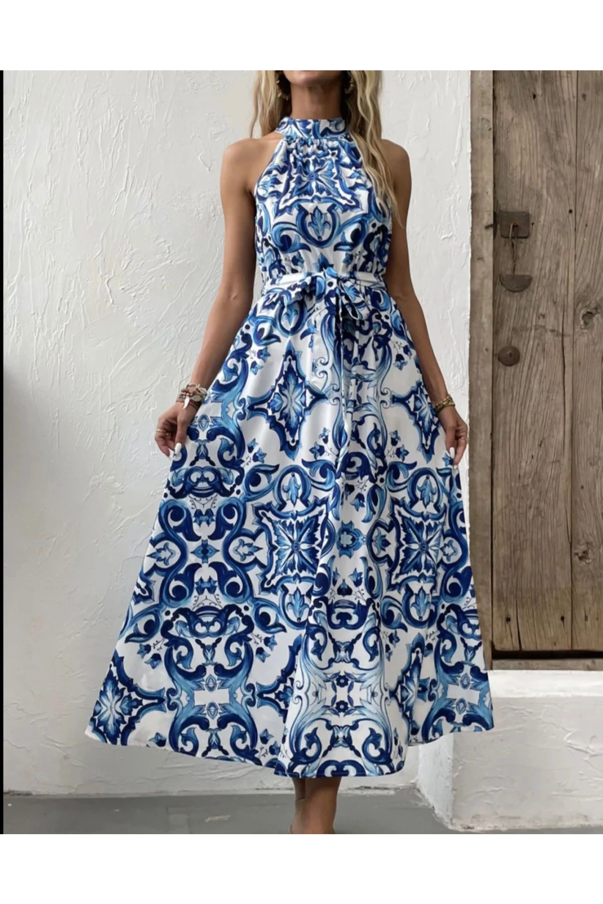 Reglan Kol Desenli Elbise İthal Krep Kumaş