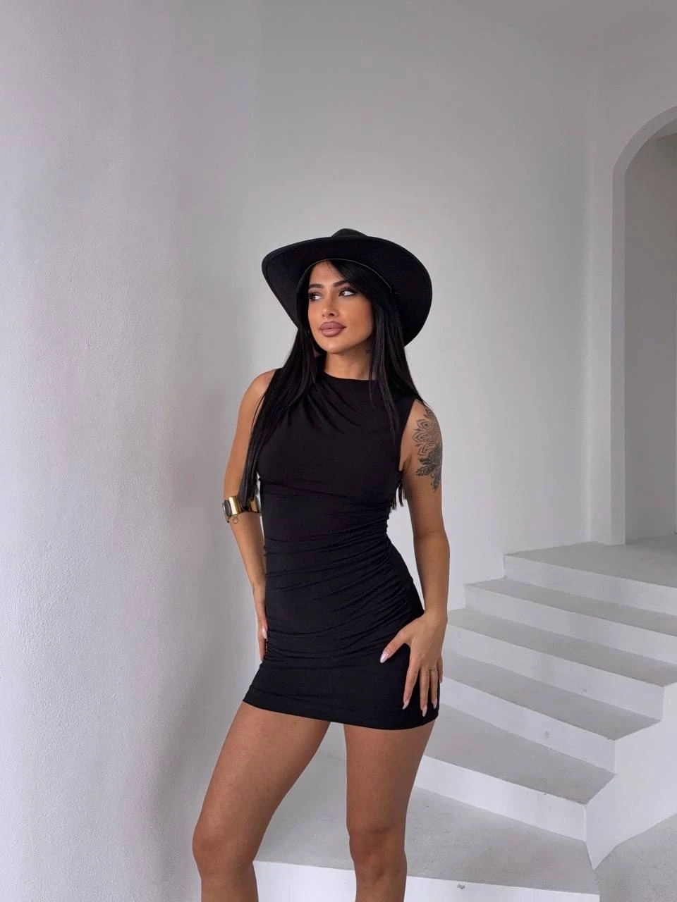 Sandy  Kumaş Omuz Detaylı Elbise