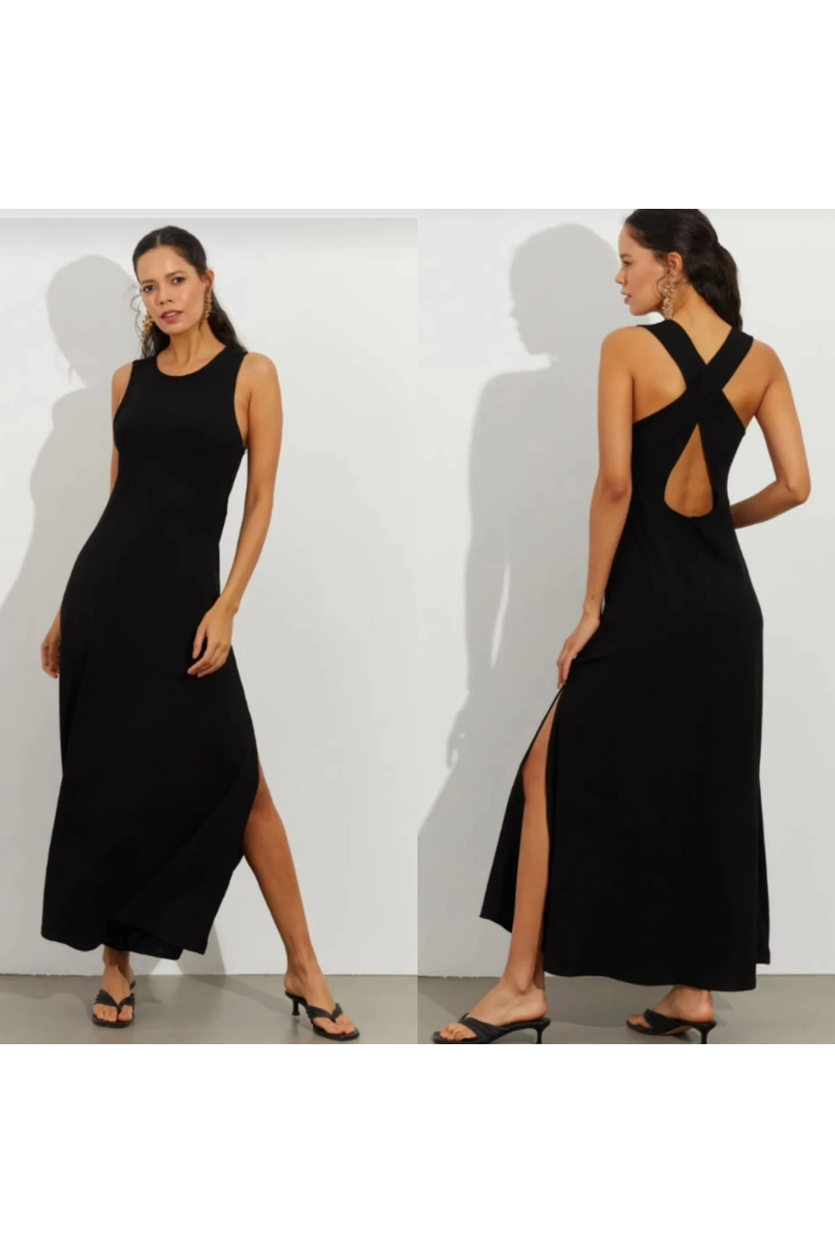 Sırtı Çapraz Süprem Kumaş Likralı Elbise