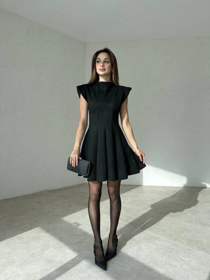 Süet Pliseli Elbise