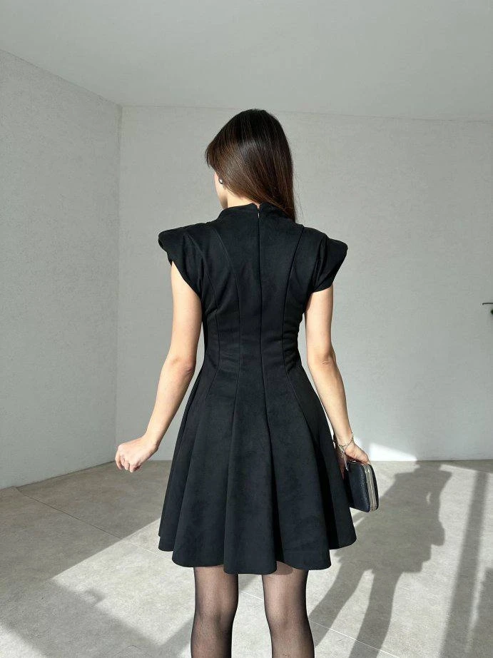 Süet Pliseli Elbise