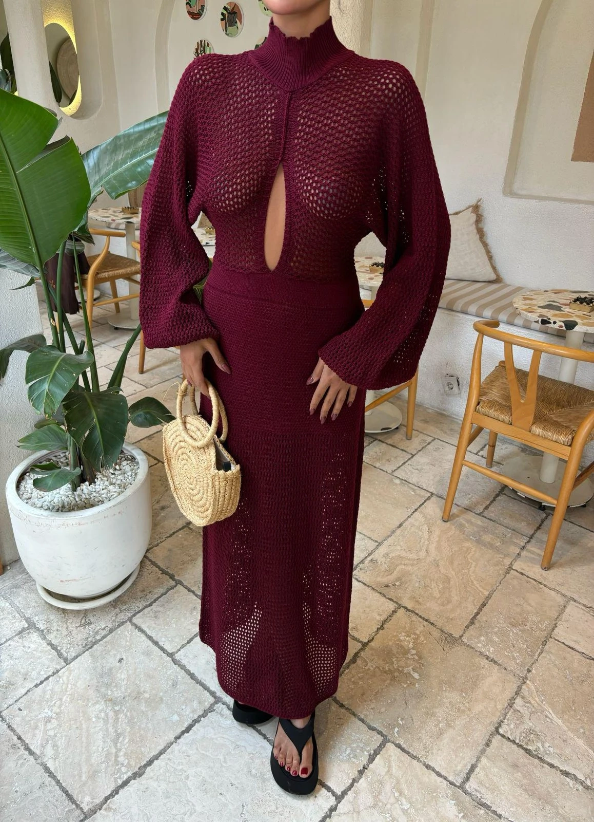 Transparan Triko Elbise