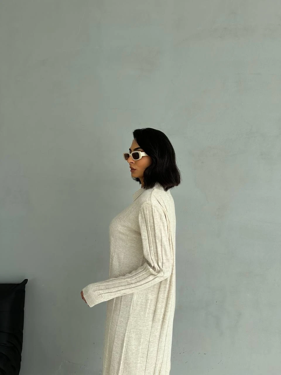 Yakalı Örme Kumaş Maxi Elbise