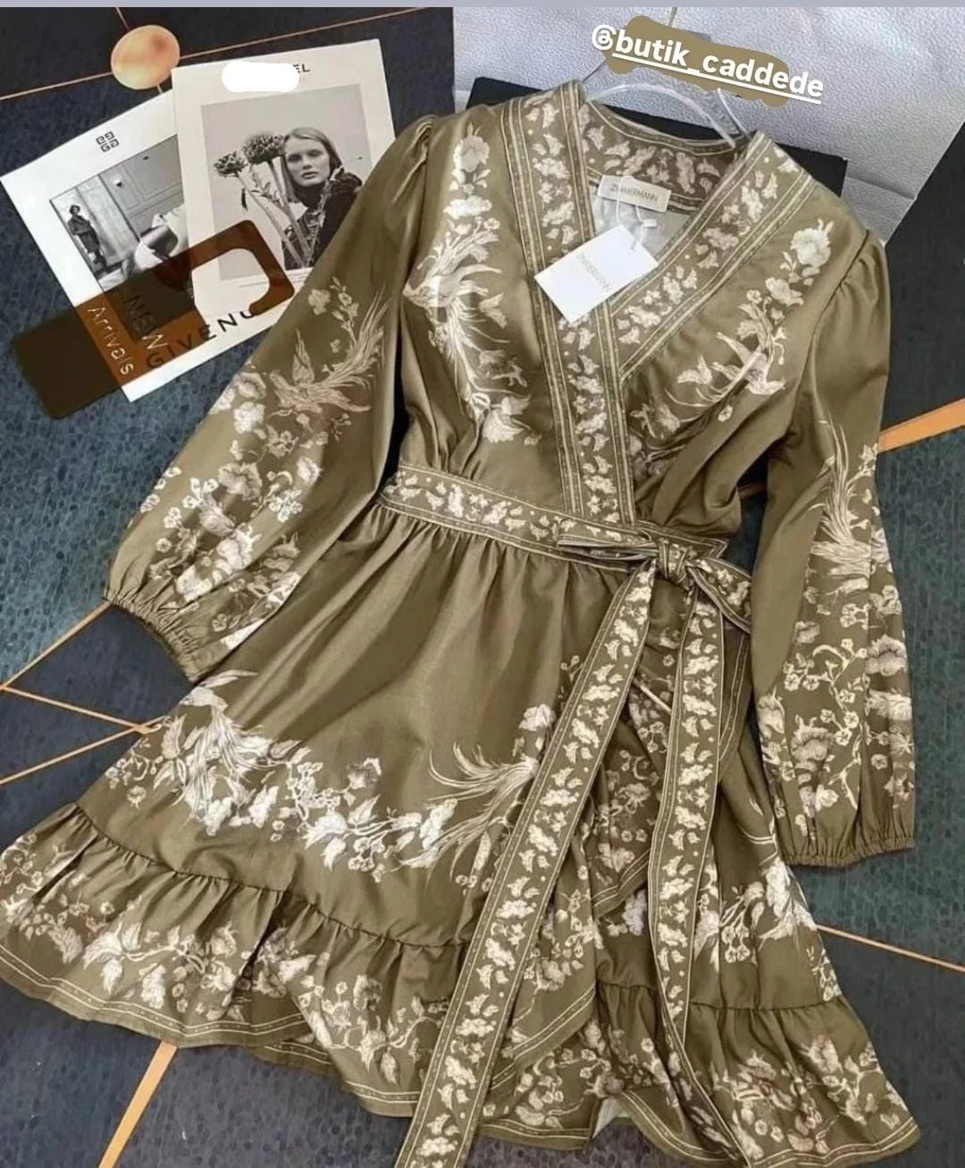 Z!mmrmn Desen Krep Kumaş Anvelop Elbise