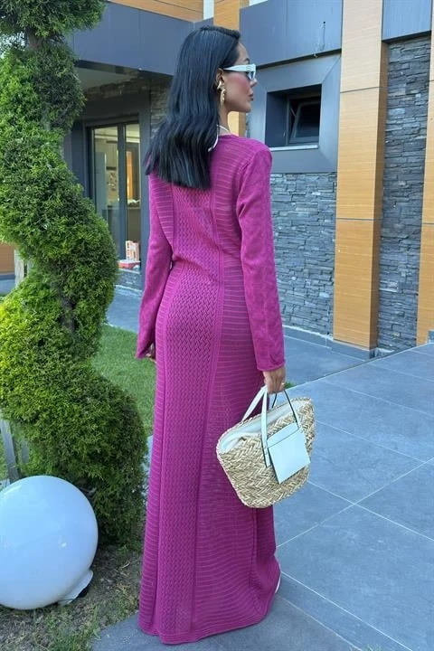 Ajurlu V Yaka Elbise Mürdüm