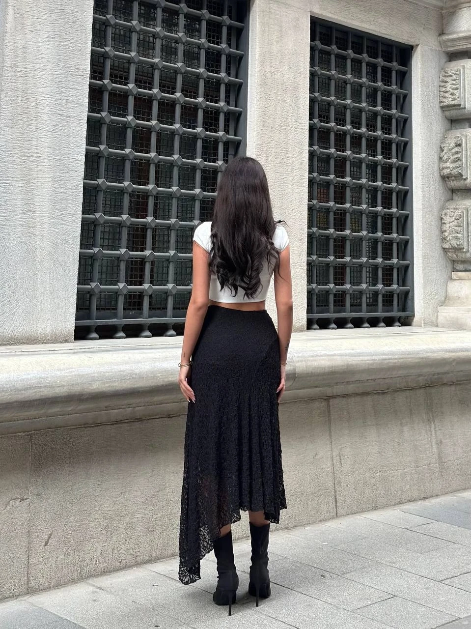 Asimetrik Kesim Astarlı Etek Siyah