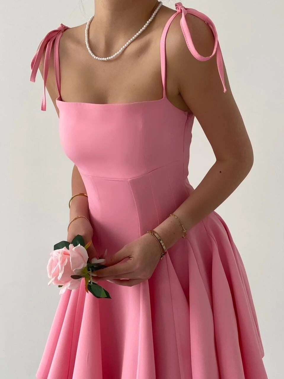 Askılı Mini Elbise Pembe