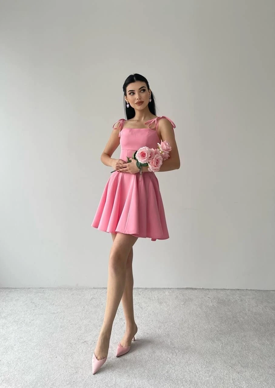 Askılı Mini Elbise Pembe