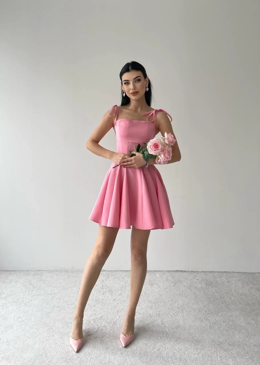 Askılı Mini Elbise Pembe