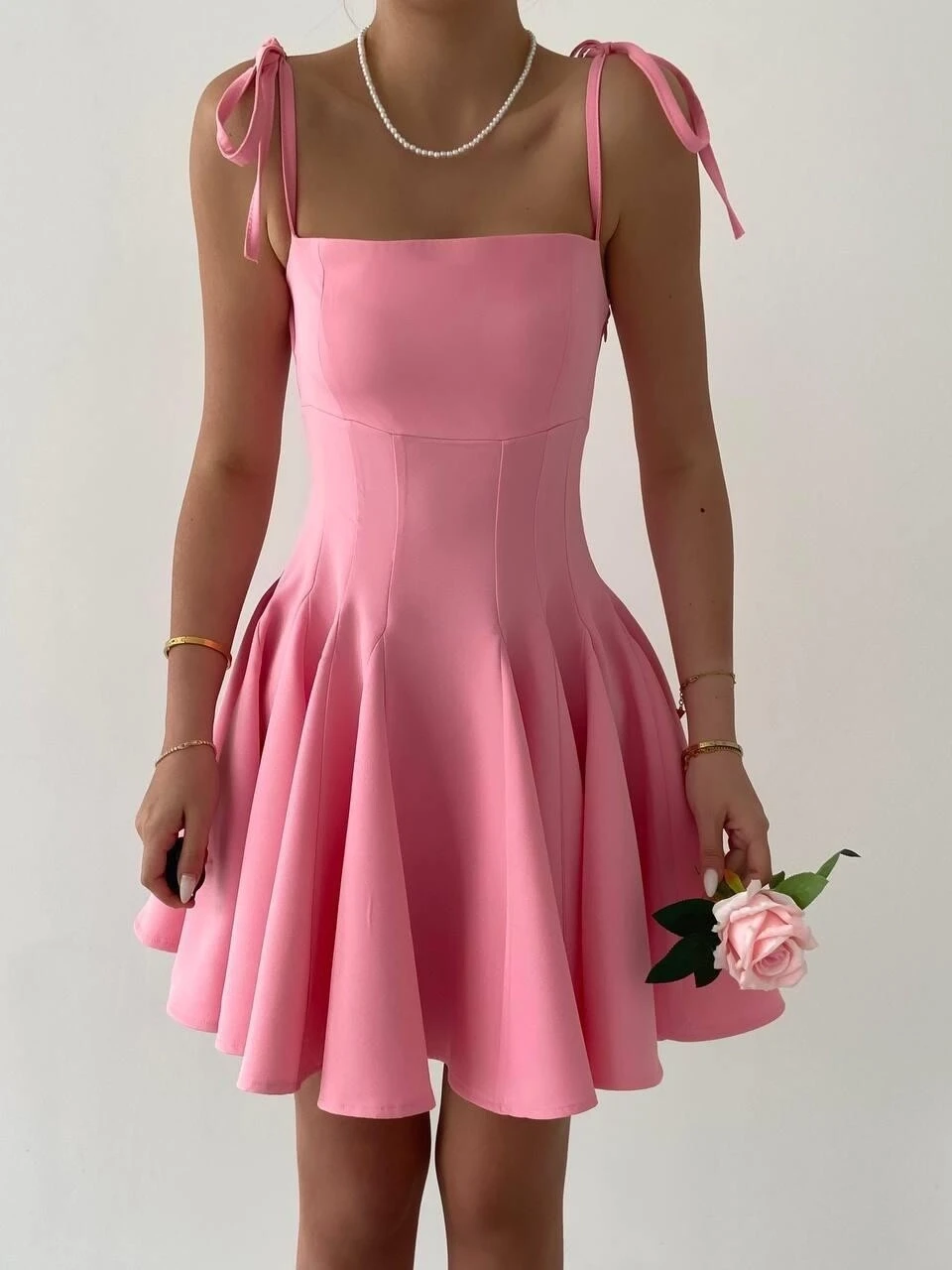 Askılı Mini Elbise Pembe