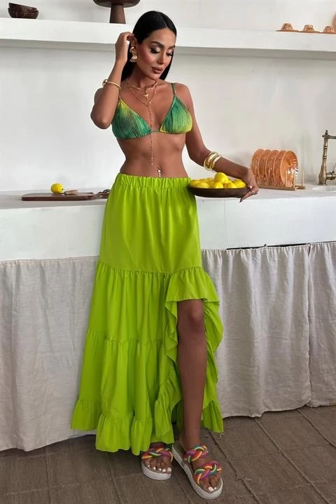 Audrey Fıfrlı Yırtmaç Detay Etek 4037