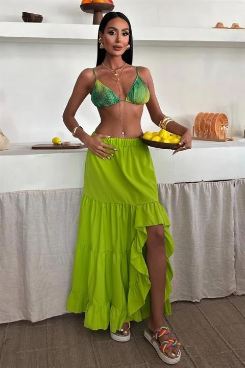 Audrey Fıfrlı Yırtmaç Detay Etek 4037