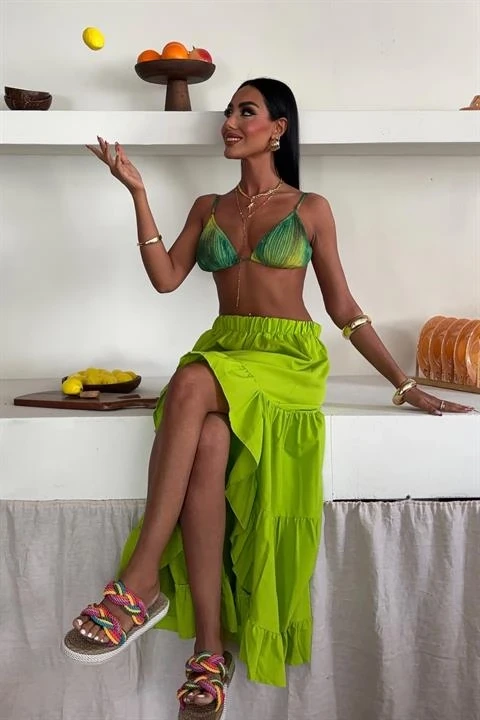 Audrey Fıfrlı Yırtmaç Detay Etek 4037