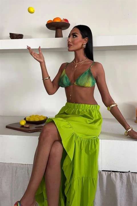 Audrey Fıfrlı Yırtmaç Detay Etek 4037