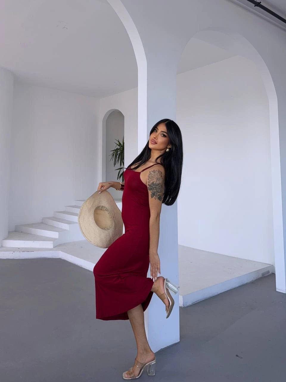 Ayarlanabilir Askılı Elbise Bordo