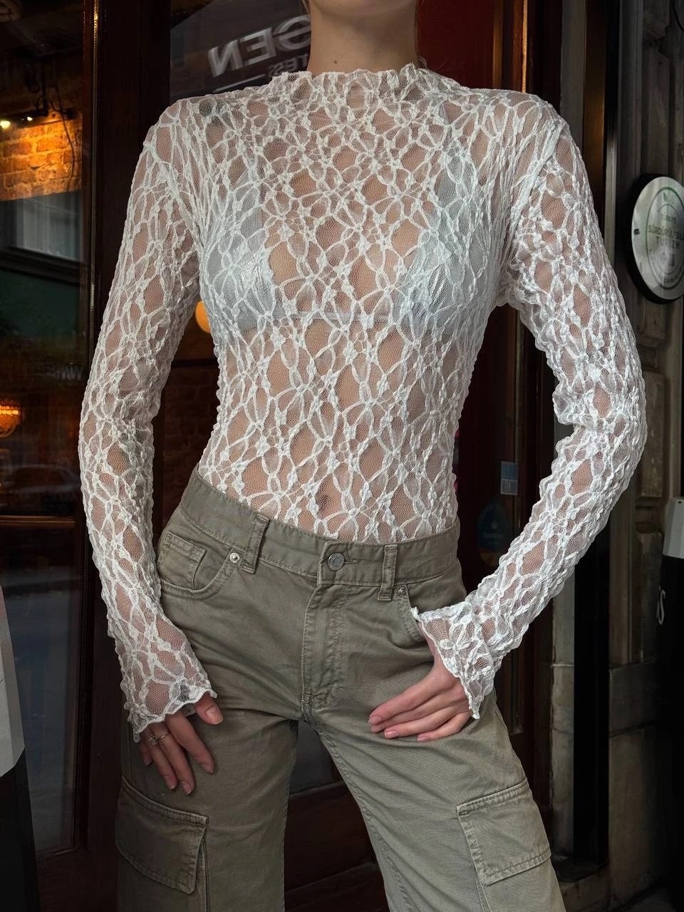 Balıkçı Yaka Bürümcük Beyaz Dantel Bluz