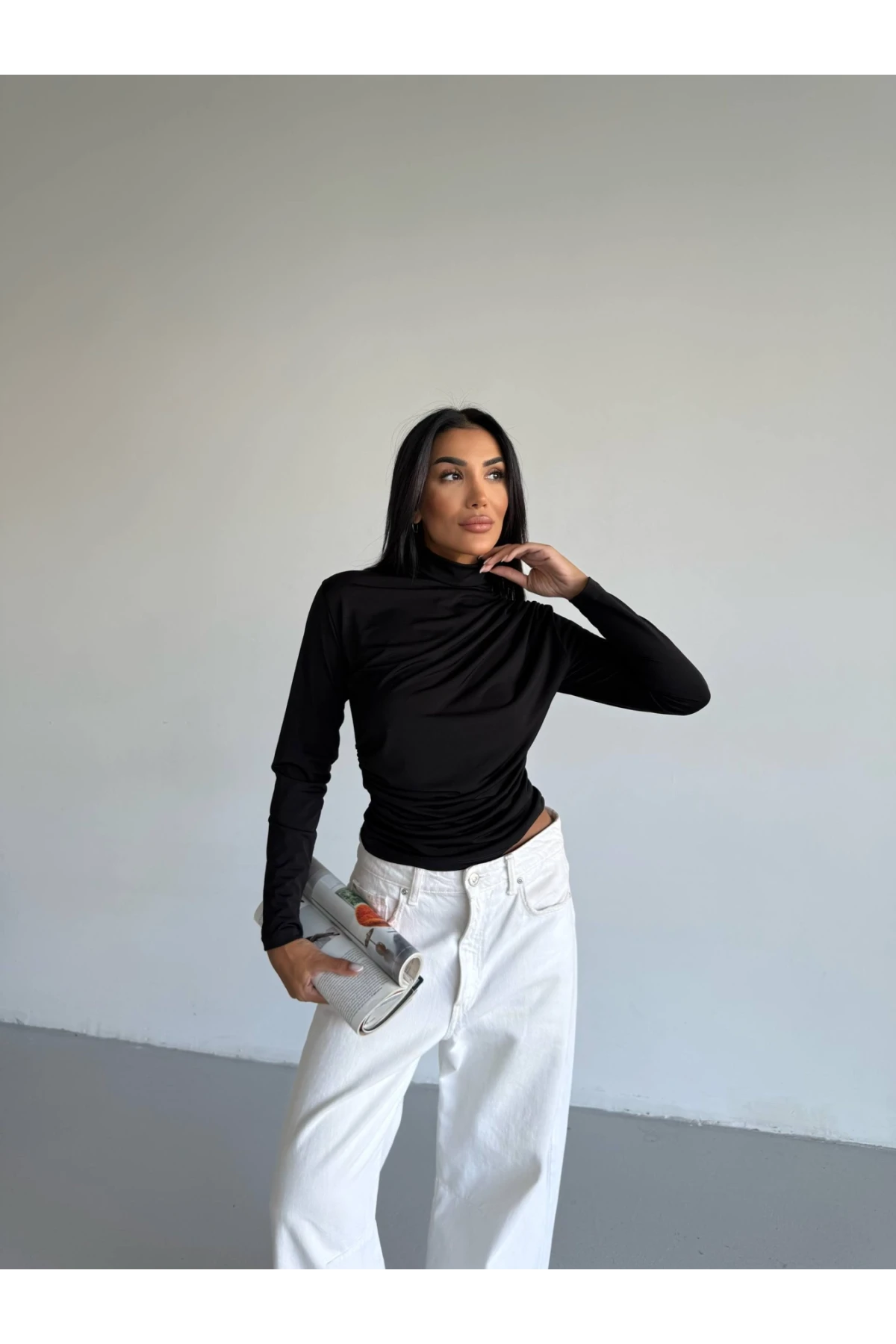 Boğazlı Siyah Sandy Bluz