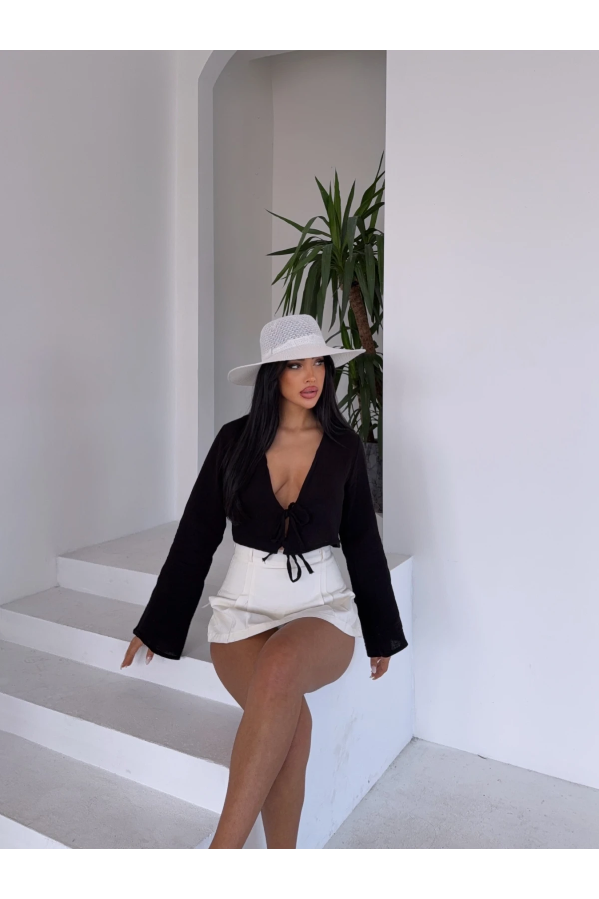 Çift Bağlama Detay Müslin Bluz Bej