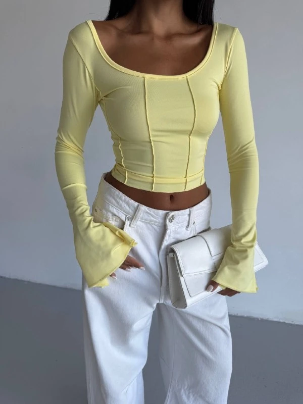 Dalgıç Kumaş Sırt Bağlamalı Kol Detay Bluz