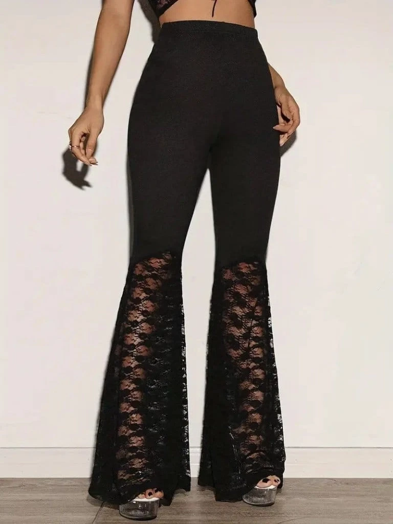 Dantel detaylı İspanyol paça pantolon