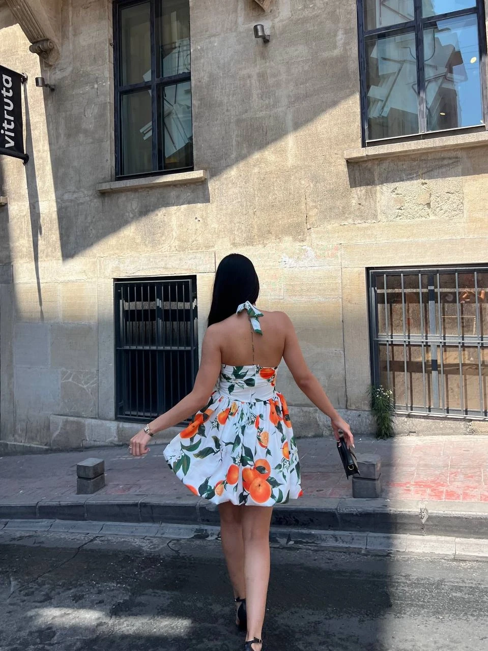 Desenli Balon Mini Elbise