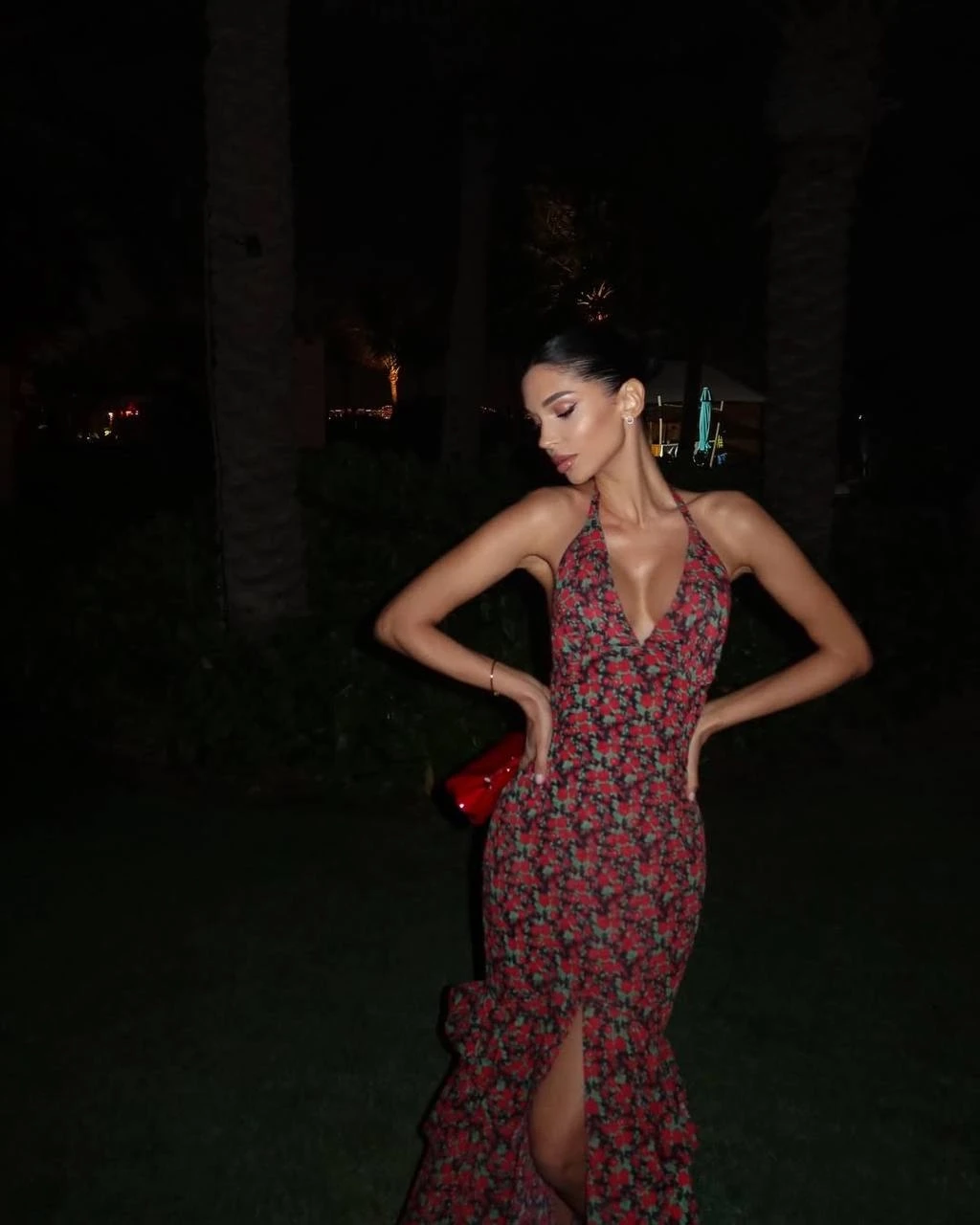 Dijital Baskılı Full Likra Volan Detay Maxi Elbise