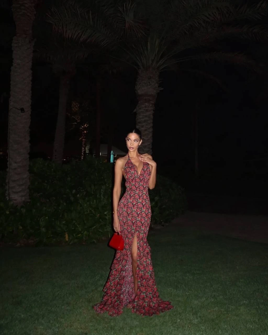 Dijital Baskılı Full Likra Volan Detay Maxi Elbise