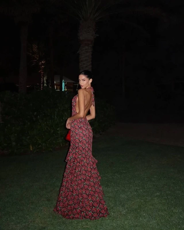 Dijital Baskılı Full Likra Volan Detay Maxi Elbise