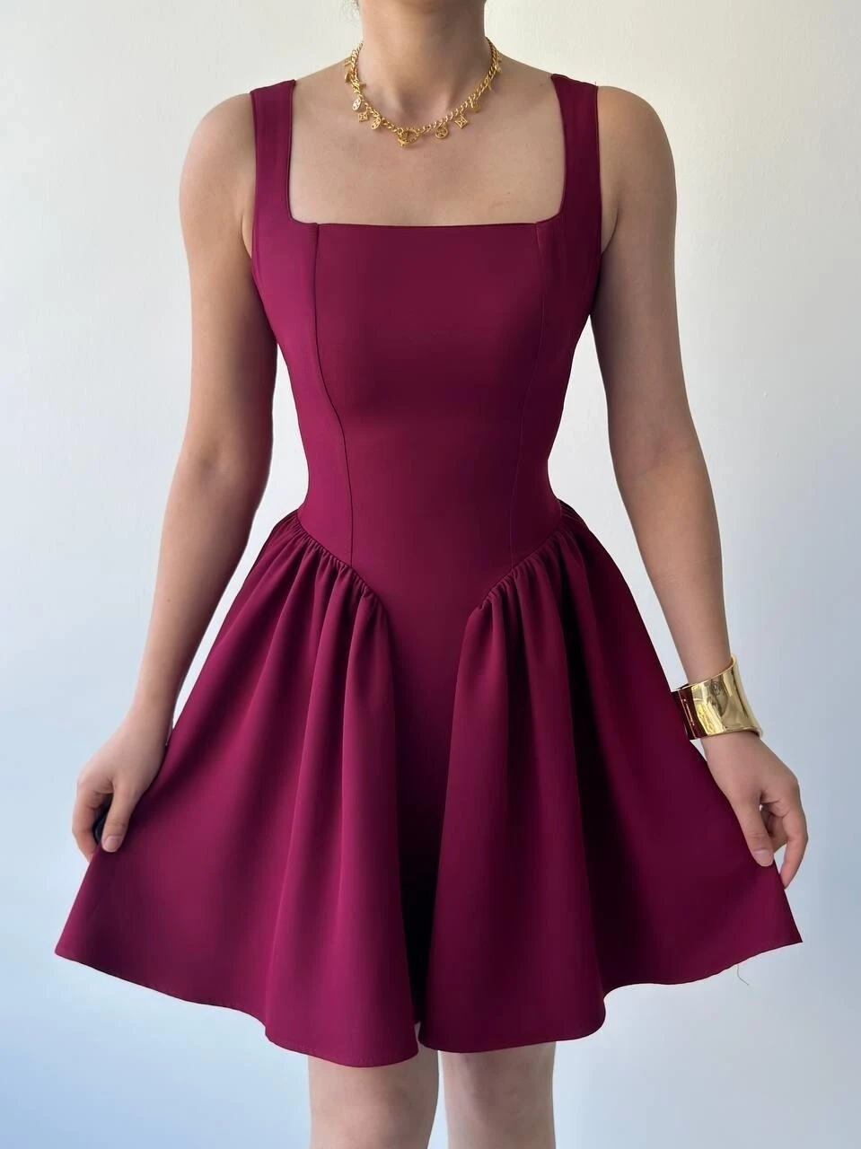 Fiyonk Detaylı Elbise Bordo