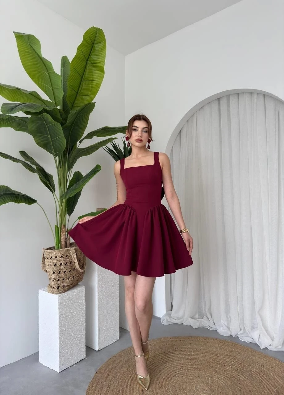 Fiyonk Detaylı Elbise Bordo