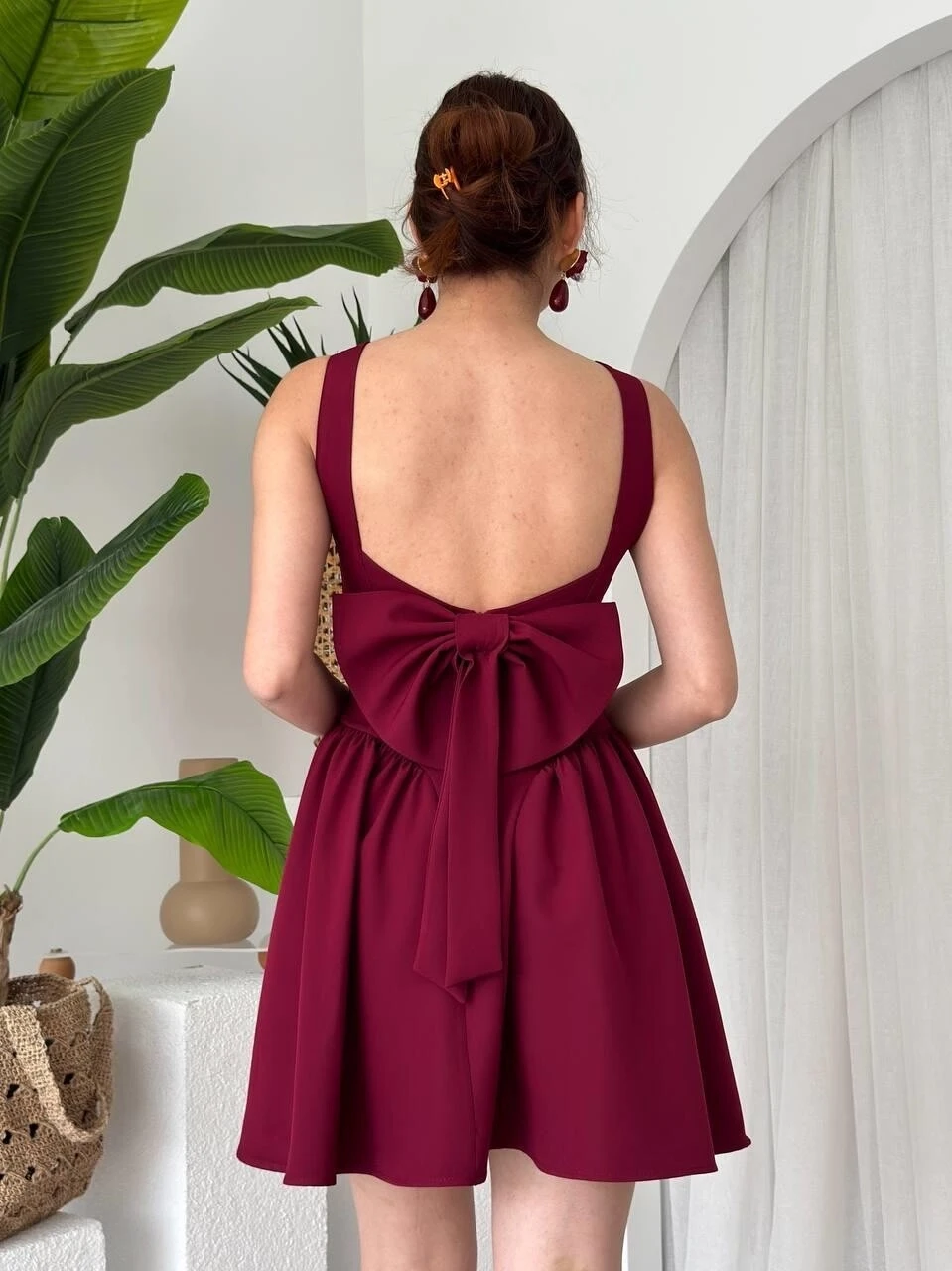 Fiyonk Detaylı Elbise Bordo