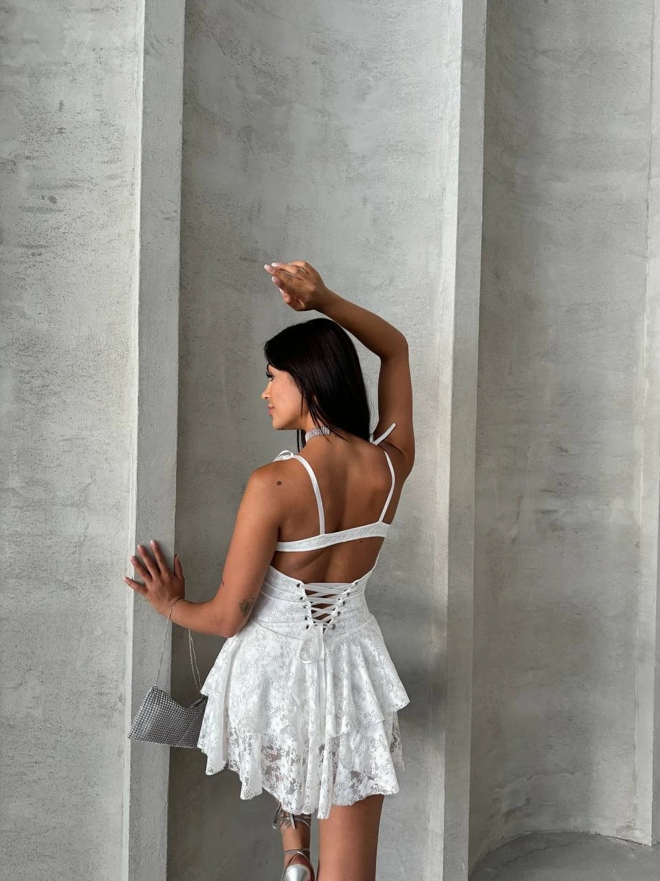 Gloplu İçi Şortlu Prenses Elbise Beyaz