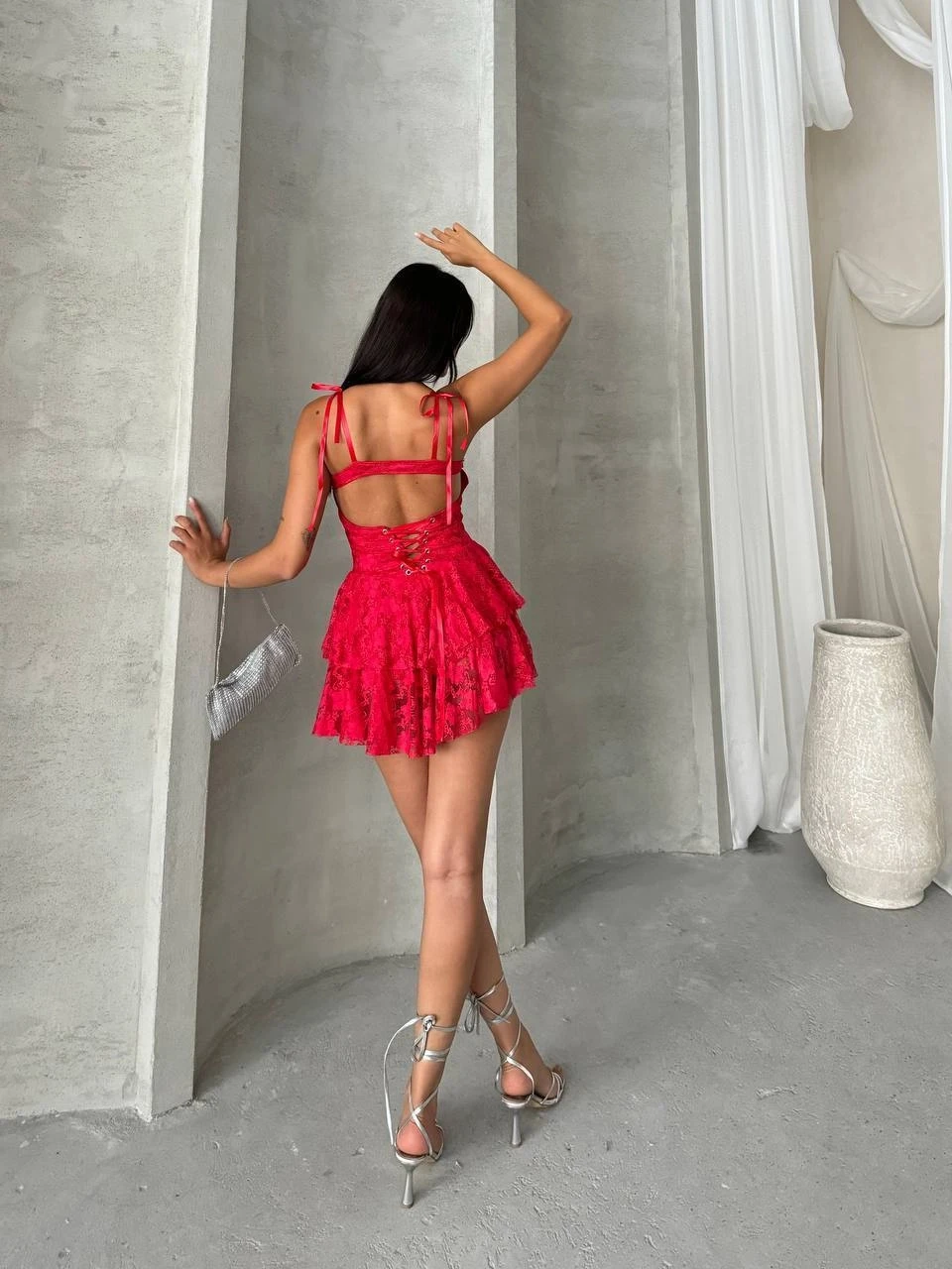 Gloplu İçi Şortlu Prenses Elbise Kırmızı