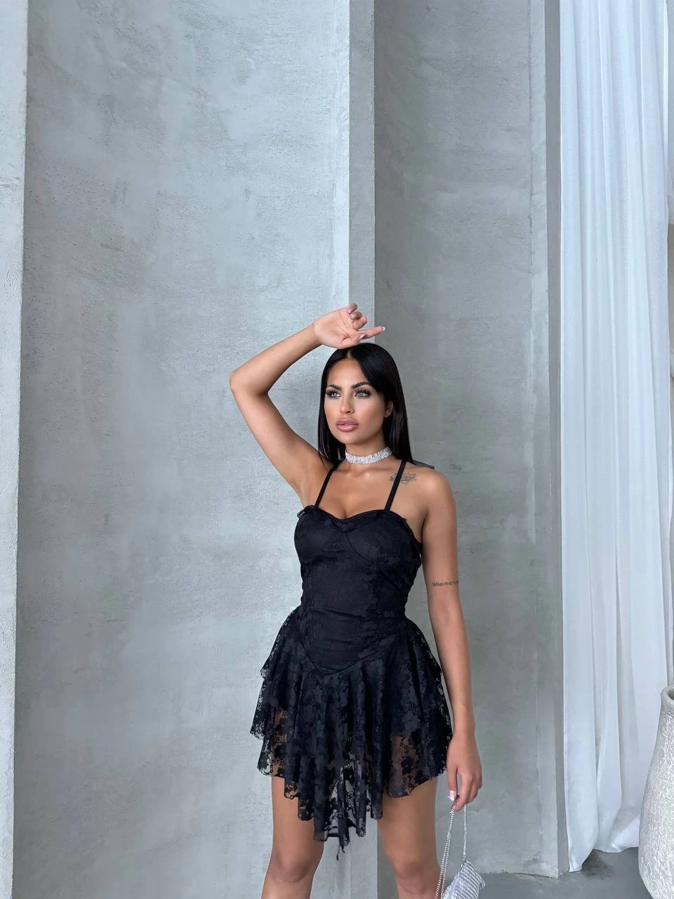 Gloplu İçi Şortlu Prenses Elbise Siyah