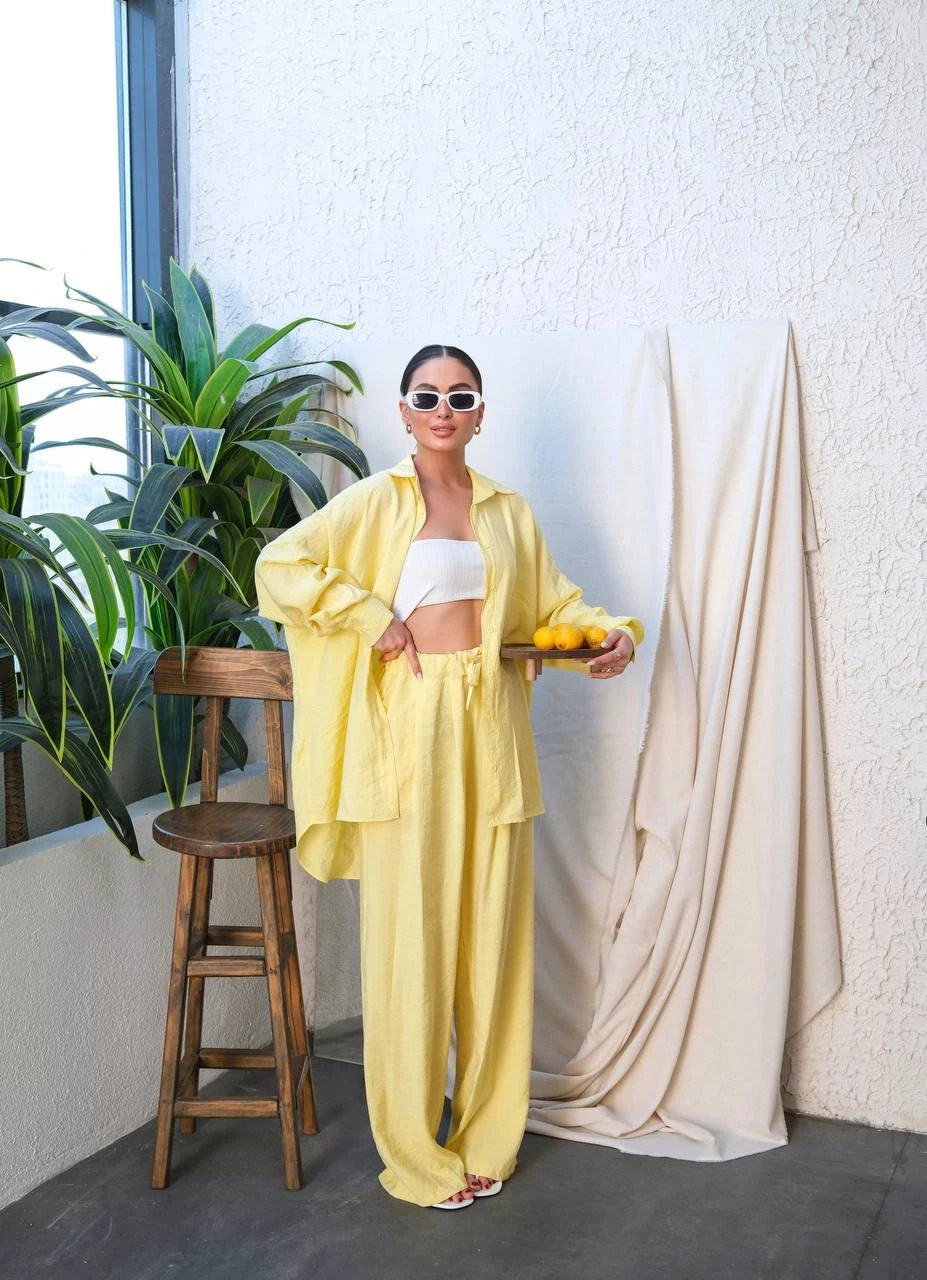 Gömlek Pantalon Modal Kumaş Takım Sarı